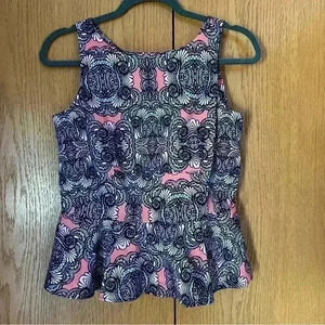 Amanda Uprichard Printed Sleeveless Peplum Top Large